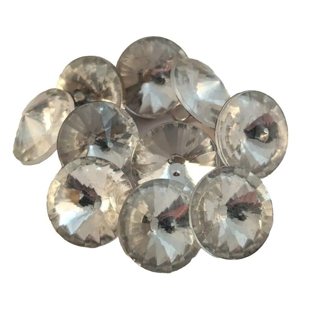 15 Vtge Rhinestone Buttons Clear 10- 5/8" 5- 1/2" Rimless With Shanks EVUC